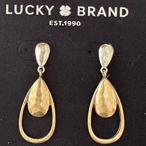 Pair of pierced gold metal post earrings by Lucky Brand. In box, never worn.